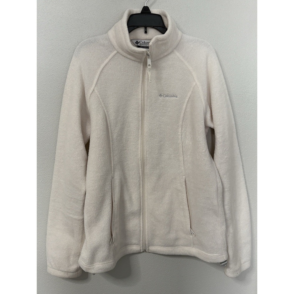Women's Fleece-Style Columbia Jacket Full Zip Sz Medium Beige White